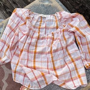 LOFT Pink Plaid Boho cotton Blouse